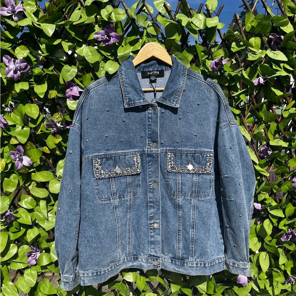✨Joseph Ribkoff Blue Denim Jacket with Crystal Flap Pockets ✨